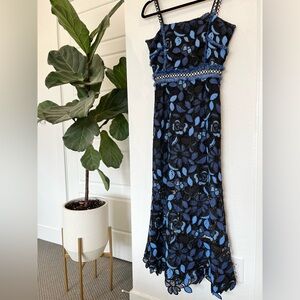 Elliatt Black and Blue Floral Midi Dress